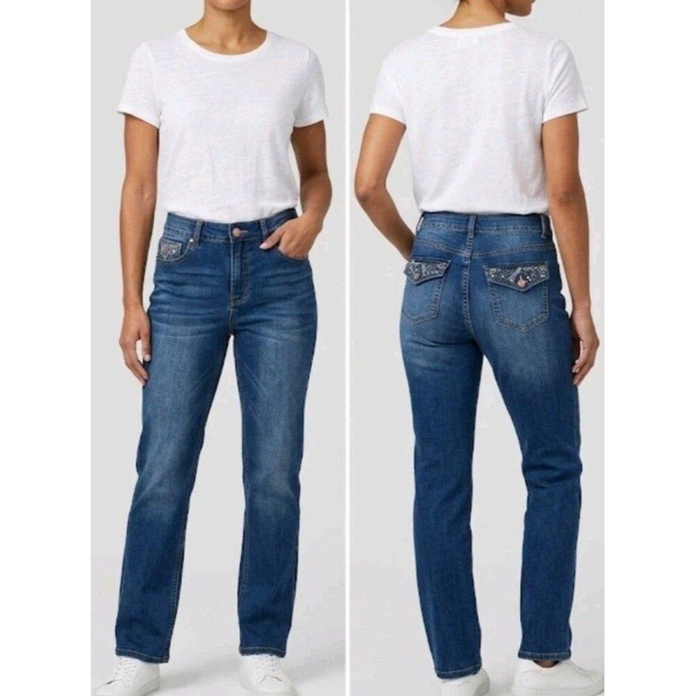 Secrets by David Vered Jeans Women's 8Blue Hi-Rise Embellished Pockets